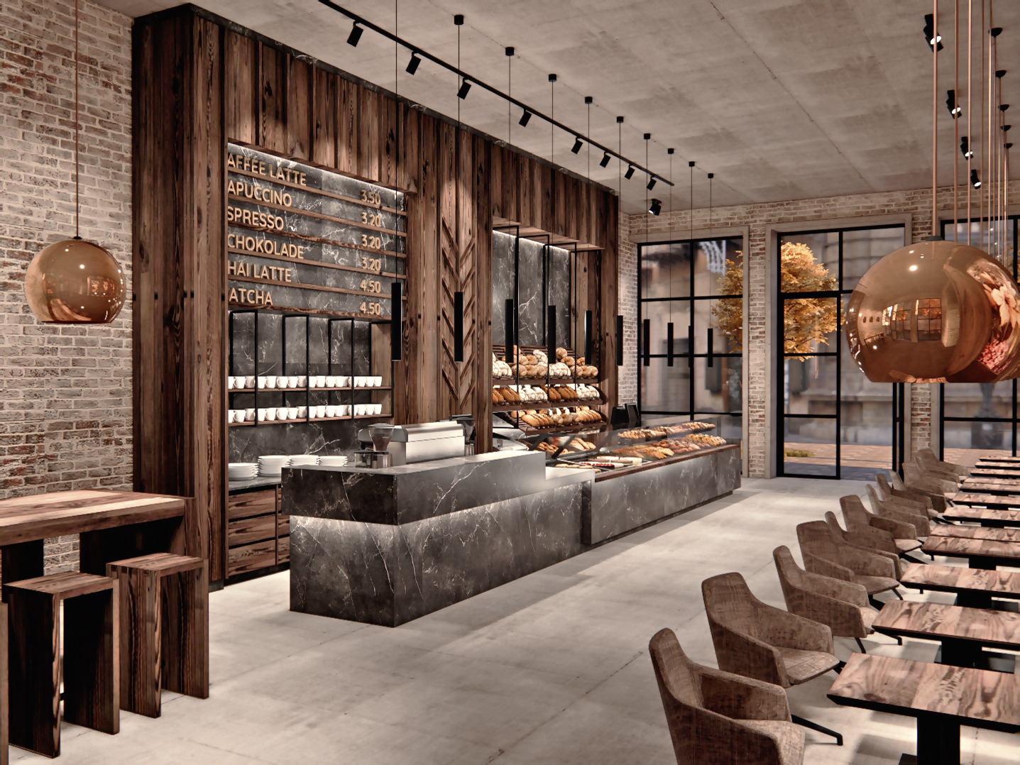 Die Bäckereieinrichtung präsentiert die Backwaren - ideal kombiniert mit einem durchdachten Lichtkonzept
