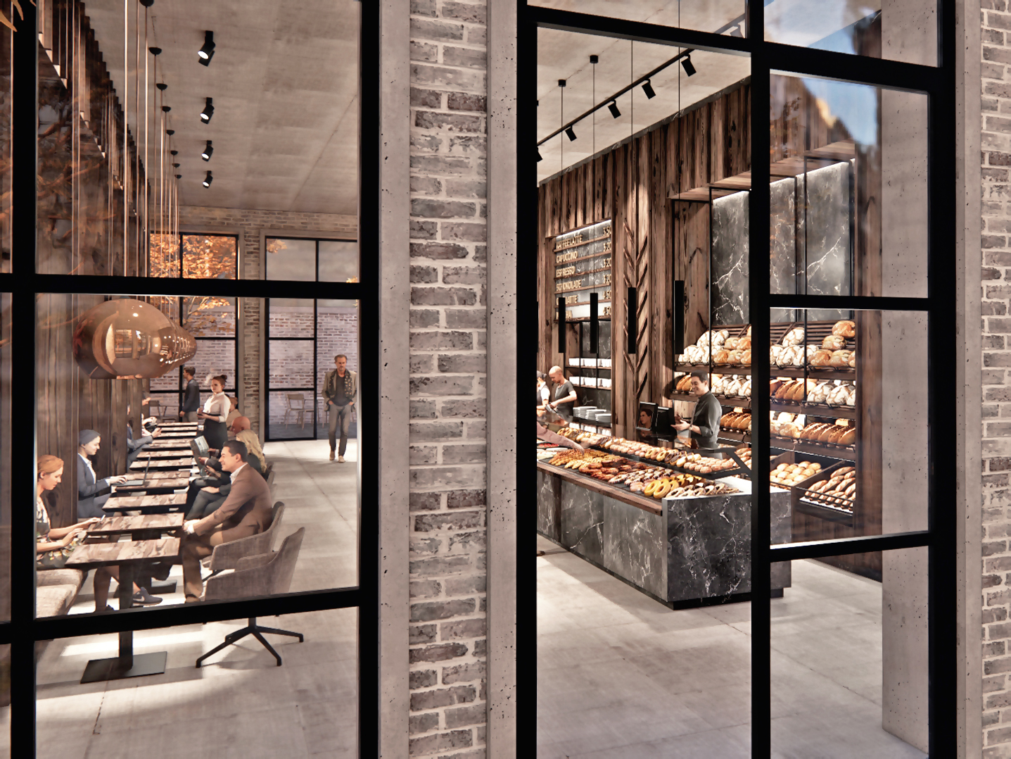 Die Bäckereieinrichtung präsentiert die Backwaren - ideal kombiniert mit einem durchdachten Lichtkonzept